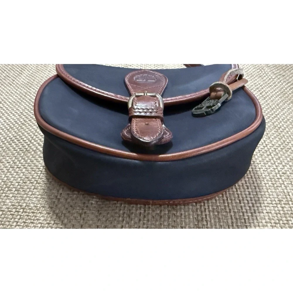 Vintage Timberland Leather Flap Crossbody Black Saddle Bag Brass Purse USA